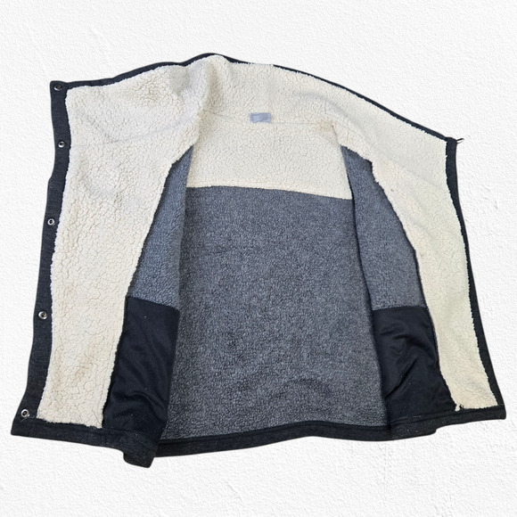 Columbia Gray Asymmetrical Snap Fleece Jacket Sherpa Lined Coat Size Medium - Picture 5 of 10